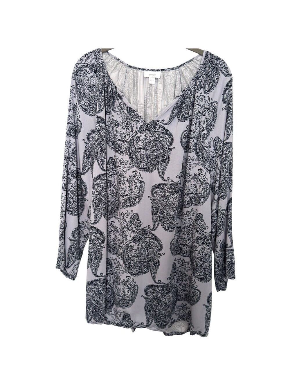 Pure J Jill Sz Large Womens Lavender/Navy Blue Paisley Print Tunic Blouse